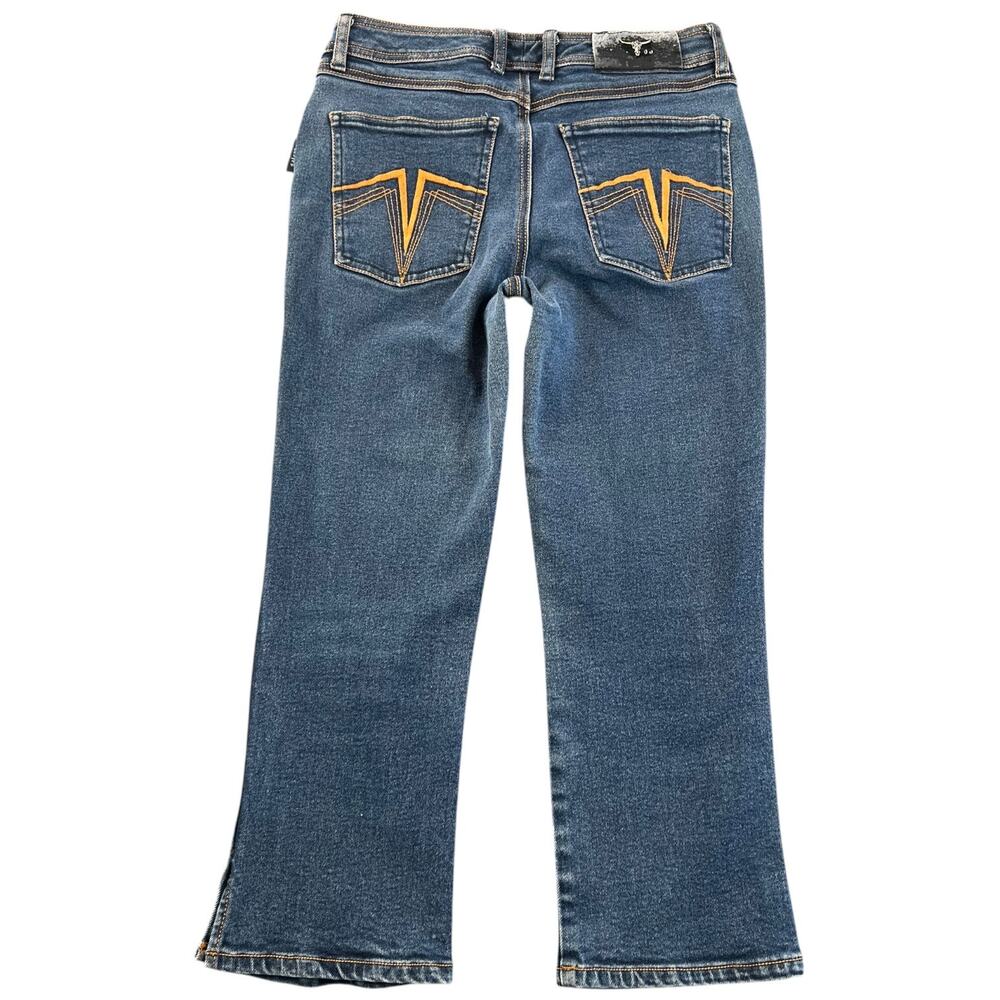 Vintage Y2K Sergio Valente Cropped Jeans Orange Embroidered Pockets Women’s 29